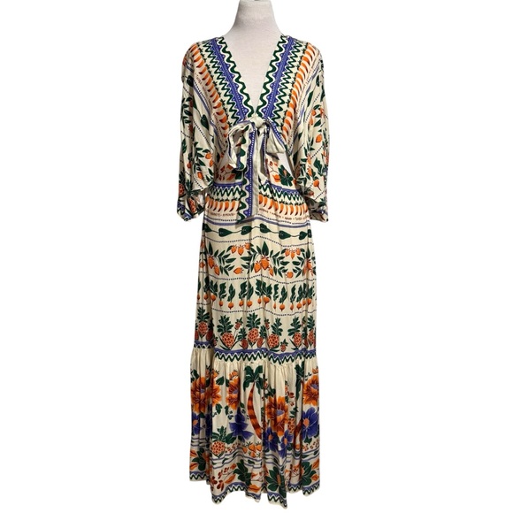 Anthropologie FARM Rio V-Neck Kaftan Maxi Cut-Out Dress Medium - Picture 8 of 16